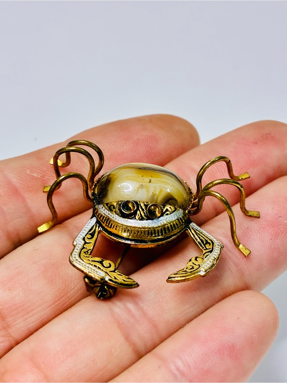 Vintage Spanish Damascene Crab Brooch Signed SPAIN Nautical Vacation Summer